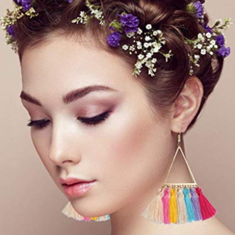 16 PR Women Colorful Dangle Tassel Earrings